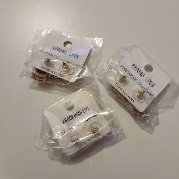 ITS Gold Clip-On Earrings With Pink & Iridescent Stones-SET OF 3-NEW - Picture 2 of 2